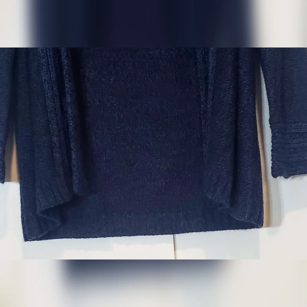 Laura Scott Cardigan Sweater Marled Blue Open Knit Size Medium Machine Wash